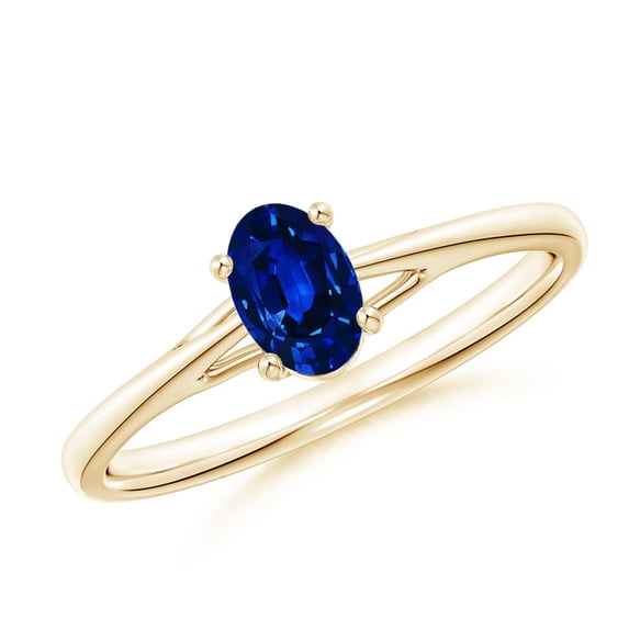 ANGARA Natural Prong-Set Oval Sapphire Cathedral Solitaire Ring in 14K Yellow Gold for Women (Size-6x4mm) | September Birthstone, Anniversary, Jewelry Gift for Women | Natural Blue Sapphire Ring