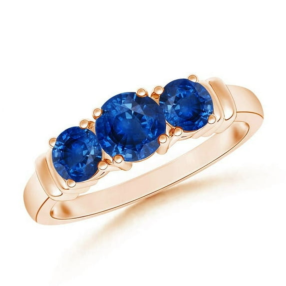 ANGARA Natural Vintage Style Three Stone Sapphire Wedding Band in 14K Rose Gold for Women (Size-5mm) | September Birthstone, Birthday, Anniversary, Jewelry Gift for Women | Natural Blue Sapphire Ring