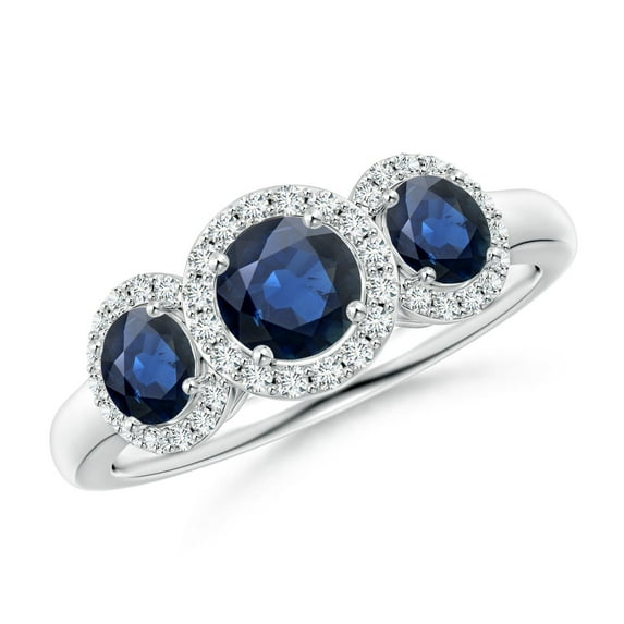 Angara Natural 0.6 Ct. Blue Sapphire with Blue Sapphire Classic Ring in 14K White Gold for Women (Ring Size: 11.5)