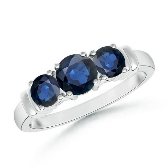 ANGARA Natural Vintage Style Three Stone Sapphire Wedding Band in 14K White Gold for Women (Size-5mm) | September Birthstone, Anniversary, Jewelry Gift for Women | Natural Blue Sapphire Ring