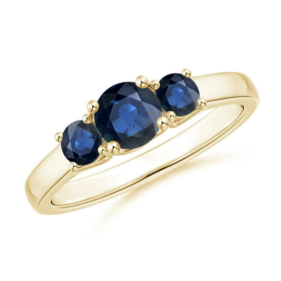 ANGARA Natural Classic Round Sapphire Three Stone Ring in 14K Yellow Gold for Women (Size-5mm) | September Birthstone, Birthday, Anniversary, Jewelry Gift for Women | Natural Blue Sapphire Ring