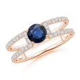 thumbnail image 1 of Angara Natural 0.6 Ct. Blue Sapphire with Diamond Classic Ring in 14K Rose Gold for Women (Ring Size: 11.5), 1 of 9