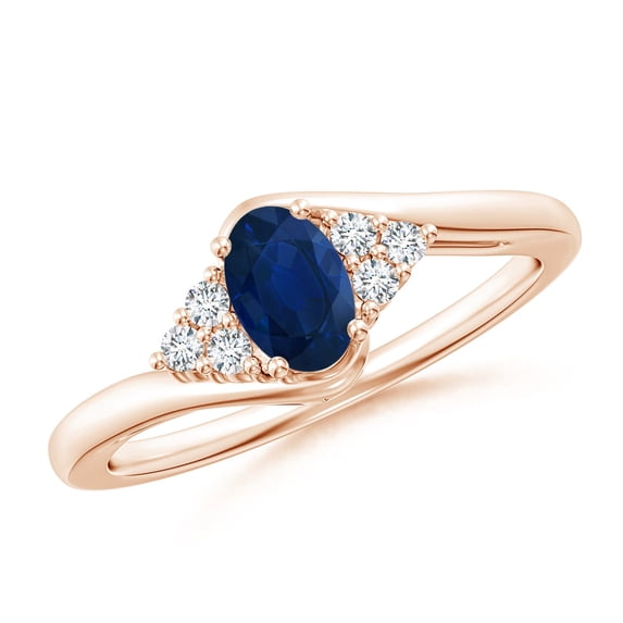 ANGARA Natural Oval Sapphire Bypass Ring with Trio Diamond Accents in 14K Rose Gold for Women (Size-6x4mm) | September Birthstone, Anniversary, Jewelry Gift for Women | Natural Blue Sapphire Ring