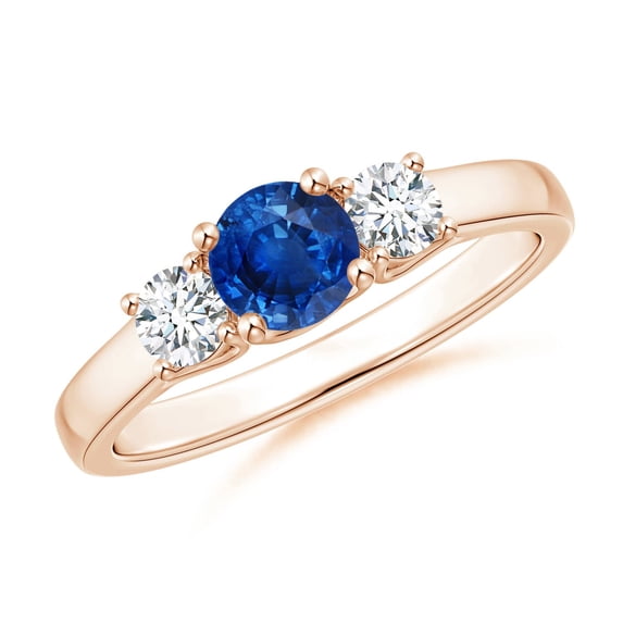 ANGARA Natural Classic Round Sapphire and Diamond Three Stone Ring in 14K Rose Gold for Women (Size-5mm) | September Birthstone, Anniversary, Jewelry Gift for Women | Natural Blue Sapphire Ring