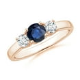thumbnail image 1 of ANGARA Natural Classic Round Sapphire and Diamond Three Stone Ring in 14K Rose Gold for Women (Size-5mm) | September Birthstone, Anniversary, Jewelry Gift for Women | Natural Blue Sapphire Ring, 1 of 9