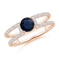 thumbnail image 1 of ANGARA Natural Sapphire Parallel Split Shank Ring with Accents in 14K Rose Gold for Women (Size-5mm) | September Birthstone, Birthday, Anniversary, Jewelry Gift for Women | Natural Blue Sapphire Ring, 1 of 9