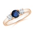 thumbnail image 1 of ANGARA Natural Classic Round Sapphire and Diamond Three Stone Ring in 14K Rose Gold for Women (Size-5mm) | September Birthstone, Anniversary, Jewelry Gift for Women | Natural Blue Sapphire Ring, 1 of 9