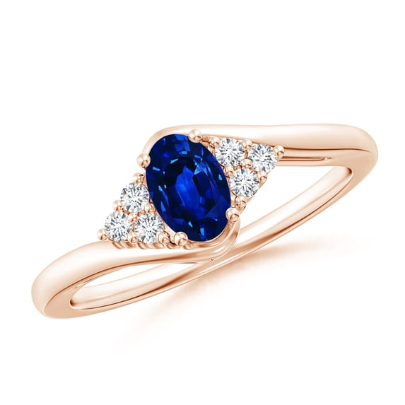 ANGARA Natural Oval Sapphire Bypass Ring with Trio Diamond Accents in 14K Rose Gold for Women (Size-6x4mm) | September Birthstone, Anniversary, Jewelry Gift for Women | Natural Blue Sapphire Ring