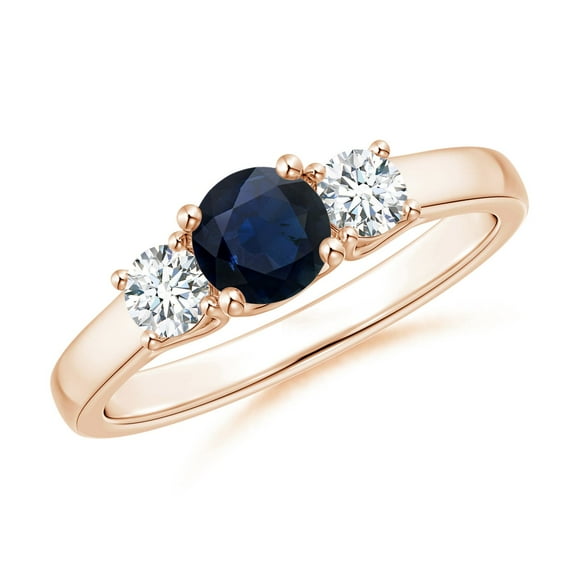 ANGARA Natural Classic Round Sapphire and Diamond Three Stone Ring in 14K Rose Gold for Women (Size-5mm) | September Birthstone, Anniversary, Jewelry Gift for Women | Natural Blue Sapphire Ring