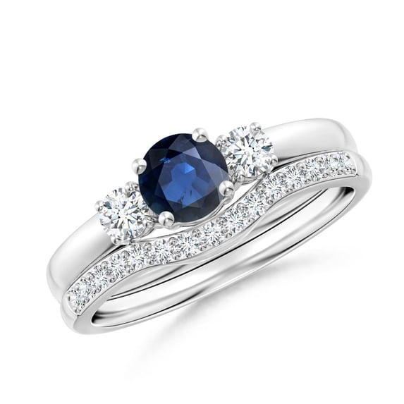 Angara Natural 0.6 Ct. Blue Sapphire with Diamond Classic Ring in 14K White Gold for Women (Ring Size: 12)