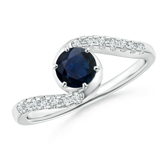 Angara Natural 0.6 Ct. Blue Sapphire with Diamond Classic Ring in 14K White Gold for Women (Ring Size: 3)