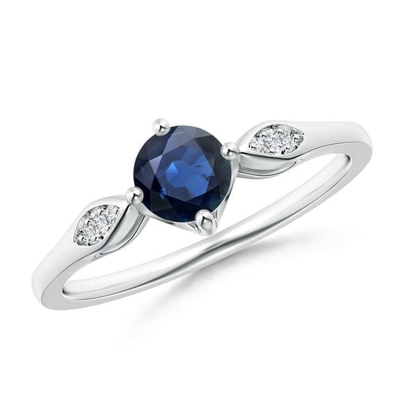 Angara Natural 0.6 Ct. Blue Sapphire with Diamond Classic Ring in 14K White Gold for Women (Ring Size: 3)