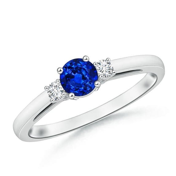 ANGARA Natural Round Sapphire & Diamond Three Stone Engagement Ring in 14K White Gold for Women (Size-5mm) | September Birthstone, Anniversary, Jewelry Gift for Women | Natural Blue Sapphire Ring