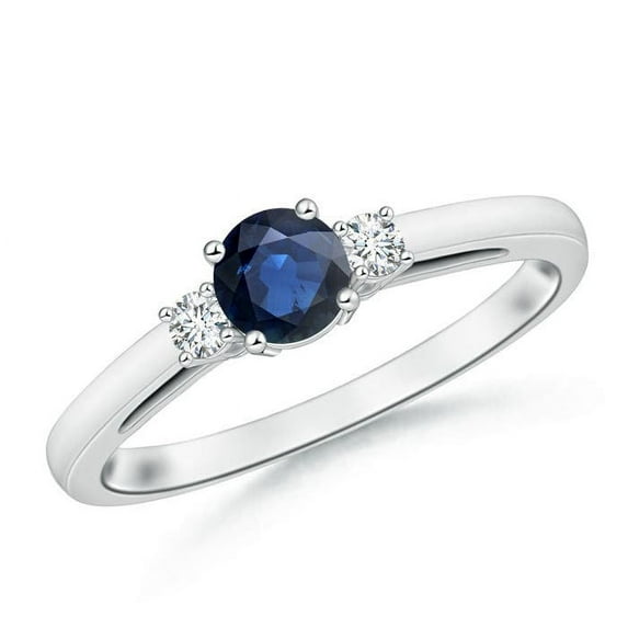 ANGARA Natural Round Sapphire & Diamond Three Stone Engagement Ring in 14K White Gold for Women (Size-5mm) | September Birthstone, Anniversary, Jewelry Gift for Women | Natural Blue Sapphire Ring