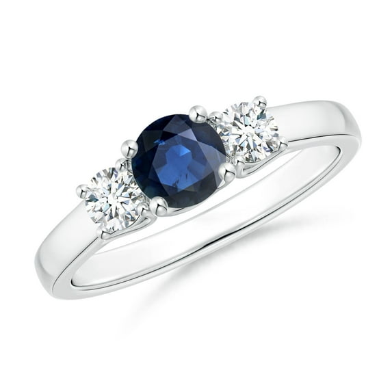 ANGARA Natural Classic Round Sapphire and Diamond Three Stone Ring in 14K White Gold for Women (Size-5mm) | September Birthstone, Anniversary, Jewelry Gift for Women | Natural Blue Sapphire Ring