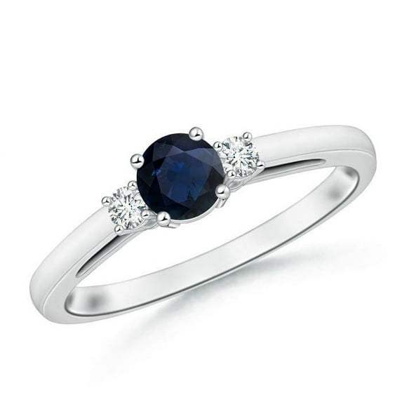 ANGARA Natural Round Sapphire & Diamond Three Stone Engagement Ring in 14K White Gold for Women (Size-5mm) | September Birthstone, Anniversary, Jewelry Gift for Women | Natural Blue Sapphire Ring