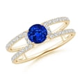 thumbnail image 1 of ANGARA Natural Sapphire Parallel Split Shank Ring with Accents in 14K Yellow Gold for Women (Size-5mm) | September Birthstone, Anniversary, Jewelry Gift for Women | Natural Blue Sapphire Ring, 1 of 8