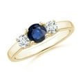 thumbnail image 1 of ANGARA Natural Classic Round Sapphire and Diamond Three Stone Ring in 14K Yellow Gold for Women (Size-5mm) | September Birthstone, Anniversary, Jewelry Gift for Women | Natural Blue Sapphire Ring, 1 of 9