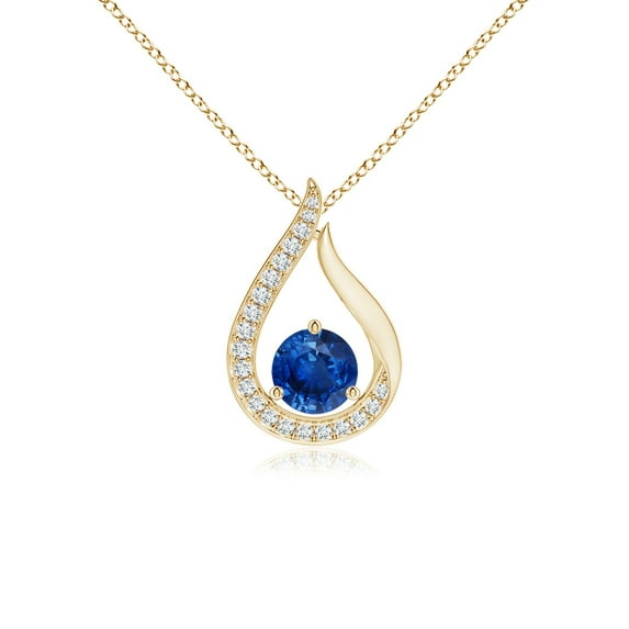 ANGARA Natural Floating Blue Sapphire Tulip Pendant with Diamonds in 14K Yellow Gold for Women (Size-5mm) | September Birthstone, Anniversary, Jewelry Gift for Women | Natural Blue Sapphire Necklace