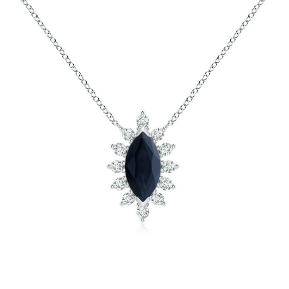 ANGARA Natural Marquise Sapphire Pendant with Diamond Halo in 14K White Gold for Women (Size-8x4mm) | September Birthstone, Anniversary, Jewelry Gift for Women | Natural Blue Sapphire Necklace