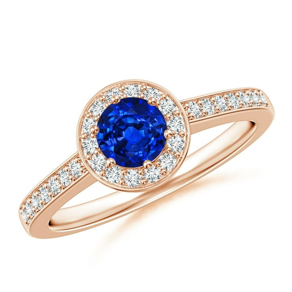 ANGARA Natural Blue Sapphire Halo Ring with Diamond Accents in 14K Rose Gold for Women (Size-5mm) | September Birthstone, Birthday, Anniversary, Jewelry Gift for Women | Natural Blue Sapphire Ring