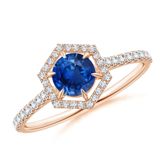 Angara Natural 0.6 Ct. Blue Sapphire with Diamond Halo Ring in 14K Rose Gold for Women (Ring Size: 11.5)