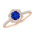 thumbnail image 1 of Angara Natural 0.6 Ct. Blue Sapphire with Diamond Halo Ring in 14K Rose Gold for Women (Ring Size: 12), 1 of 10