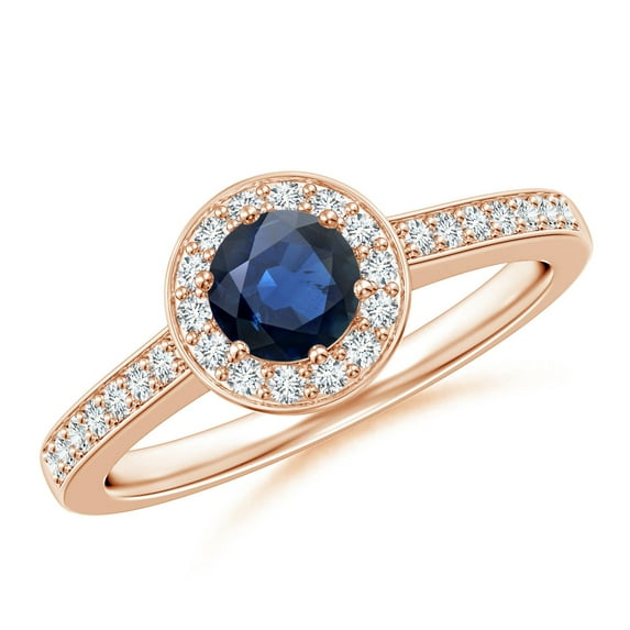 Angara Natural 0.6 Ct. Blue Sapphire with Diamond Halo Ring in 14K Rose Gold for Women (Ring Size: 3.5)