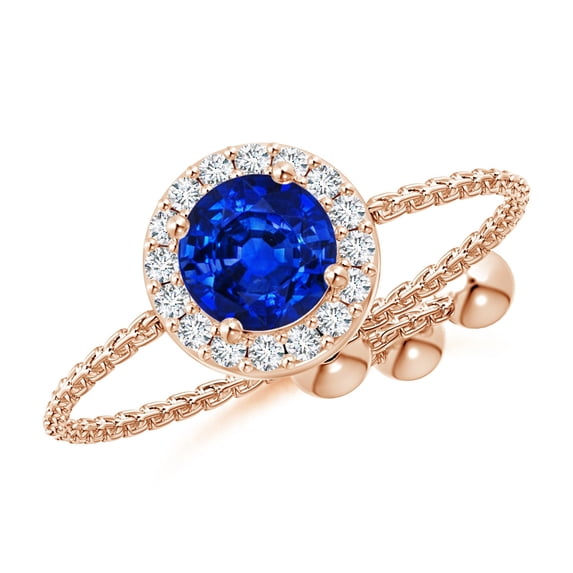 ANGARA Natural Round Sapphire Bolo Ring with Diamond Halo in 14K Rose Gold for Women (Size-5mm) | September Birthstone, Birthday, Anniversary, Jewelry Gift for Women | Natural Blue Sapphire Ring