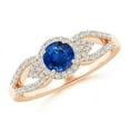 thumbnail image 1 of ANGARA Natural Split Shank Round Sapphire Halo Ring with Cluster Diamonds in 14K Rose Gold for Women (Size-5mm) | September Birthstone, Anniversary, Jewelry Gift for Women | Natural Sapphire Ring, 1 of 7