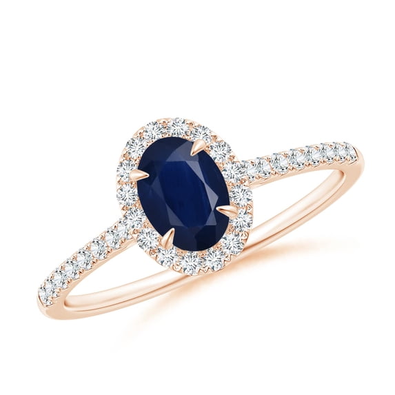 ANGARA Natural Oval Sapphire Halo Engagement Ring in 14K Rose Gold for Women (Size-6x4mm) | September Birthstone, Birthday, Anniversary, Jewelry Gift for Women | Natural Blue Sapphire Ring