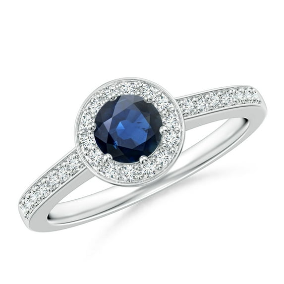 ANGARA Natural Blue Sapphire Halo Ring with Diamond Accents in 14K White Gold for Women (Size-5mm) | September Birthstone, Birthday, Anniversary, Jewelry Gift for Women | Natural Blue Sapphire Ring