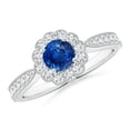 thumbnail image 1 of ANGARA Natural Vintage Inspired Sapphire Milgrain Ring with Diamond Halo in 14K White Gold for Women (Size-5mm) | September Birthstone, Anniversary, Jewelry Gift for Women | Natural Sapphire Ring, 1 of 10