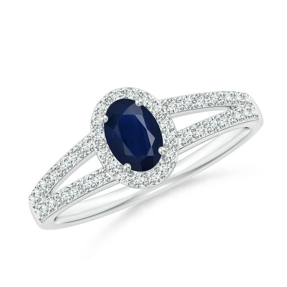 Angara Natural 0.6 Ct. Blue Sapphire with Diamond Halo Ring in 14K White Gold for Women (Ring Size: 11.5)