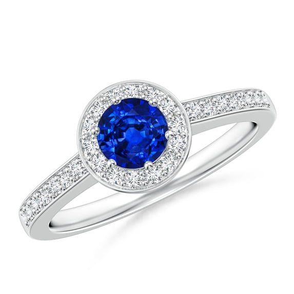 ANGARA Natural Blue Sapphire Halo Ring with Diamond Accents in 14K White Gold for Women (Size-5mm) | September Birthstone, Birthday, Anniversary, Jewelry Gift for Women | Natural Blue Sapphire Ring