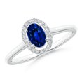 thumbnail image 1 of Angara Natural 0.6 Ct. Blue Sapphire with Diamond Halo Ring in 14K White Gold for Women (Ring Size: 12), 1 of 9