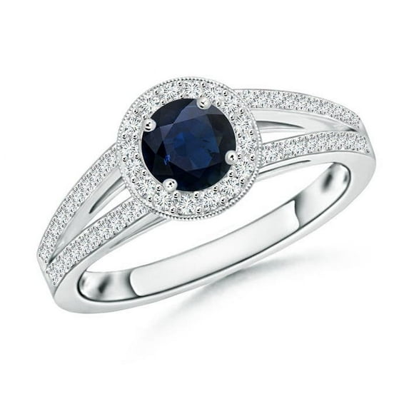 Angara Natural 0.6 Ct. Blue Sapphire with Diamond Halo Ring in 14K White Gold for Women (Ring Size: 3.5)