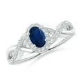 thumbnail image 1 of ANGARA Natural Oval Blue Sapphire Crossover Ring with Diamond Halo in 14K White Gold for Women (Size-6x4mm) | September Birthstone, Anniversary, Jewelry Gift for Women | Natural Blue Sapphire Ring, 1 of 9