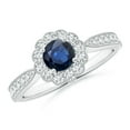 thumbnail image 1 of ANGARA Natural Vintage Inspired Sapphire Milgrain Ring with Diamond Halo in 14K White Gold for Women (Size-5mm) | September Birthstone, Anniversary, Jewelry Gift for Women | Natural Sapphire Ring, 1 of 10