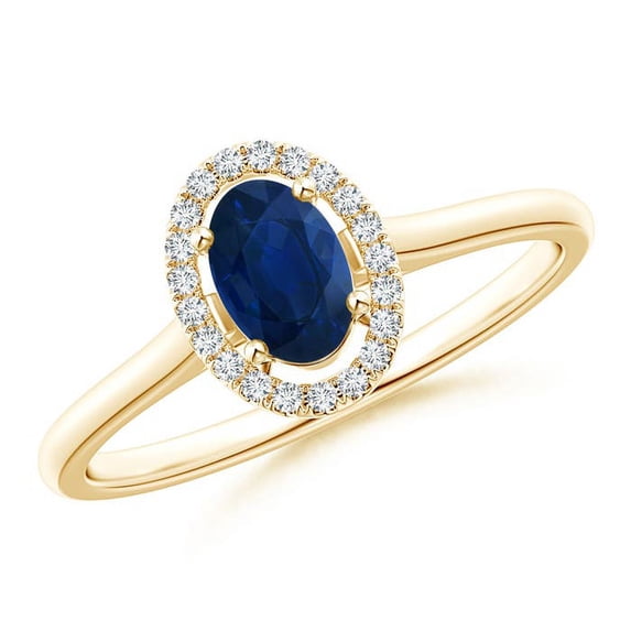 Angara Natural 0.6 Ct. Blue Sapphire with Diamond Halo Ring in 14K Yellow Gold for Women (Ring Size: 11.5)