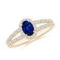 thumbnail image 1 of ANGARA Natural Oval Blue Sapphire Split Shank Halo Ring in 14K Yellow Gold for Women (Size-6x4mm) | September Birthstone, Birthday, Anniversary, Jewelry Gift for Women | Natural Blue Sapphire Ring, 1 of 9