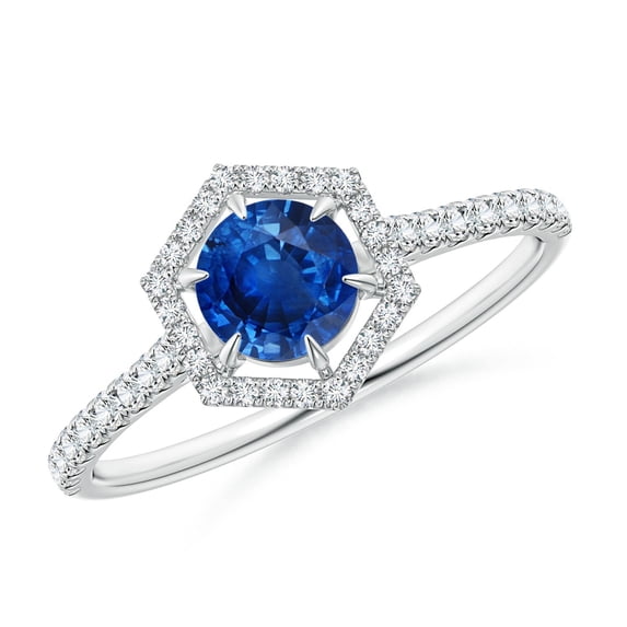 Angara Natural 0.6 Ct. Blue Sapphire with Diamond Halo Ring in Sterling Silver for Women (Ring Size: 3.5)