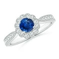 thumbnail image 1 of Angara Natural 0.6 Ct. Blue Sapphire with Diamond Halo Ring in Sterling Silver for Women (Ring Size: 7), 1 of 10
