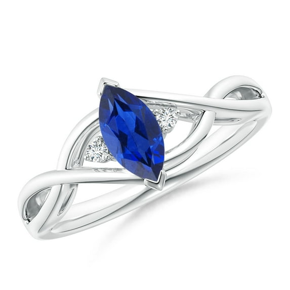 ANGARA Natural Blue Sapphire Engagement Ring with Diamonds in 14K White Gold for Women (Size-8x4mm) | September Birthstone, Anniversary, Jewelry Gift for Women | Natural Sapphire Ring