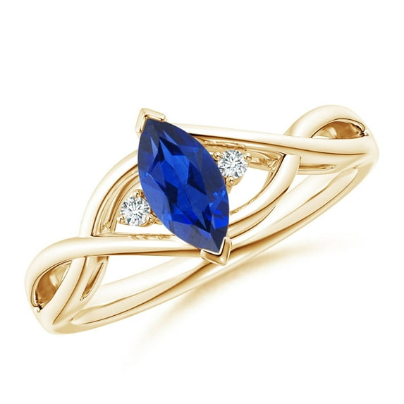 ANGARA Natural Blue Sapphire Engagement Ring with Diamonds in 14K Yellow Gold for Women (Size-8x4mm) | September Birthstone, Anniversary, Jewelry Gift for Women | Natural Sapphire Ring