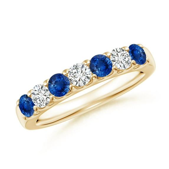 ANGARA Natural Shared Prong Sapphire and Diamond Half Eternity Ring in 14K Yellow Gold for Women (Size-3.1mm) | September Birthstone, Anniversary, Jewelry Gift for Women | Natural Blue Sapphire Ring