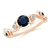 ANGARA Natural Blue Sapphire and Diamond Ivy Scroll Engagement Ring in 14K Rose Gold for Women (Size-5mm) | September Birthstone, Anniversary, Jewelry Gift for Women | Natural Blue Sapphire Ring