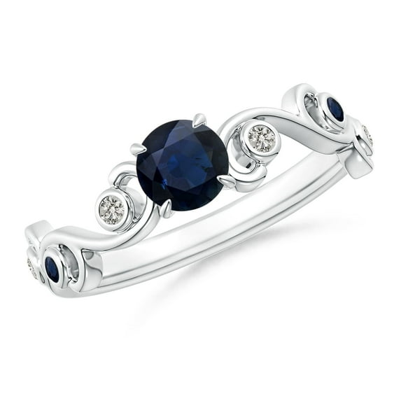 ANGARA Natural Blue Sapphire and Diamond Ivy Scroll Engagement Ring in 14K White Gold for Women (Size-5mm) | September Birthstone, Anniversary, Jewelry Gift for Women | Natural Blue Sapphire Ring