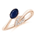 thumbnail image 1 of ANGARA Natural Nature Inspired Blue Sapphire Bypass Ring with Diamond Leaf in 14K Rose Gold for Women (Size-6x4mm) | September Birthstone, Anniversary, Jewelry Gift for Women | Natural Sapphire Ring, 1 of 10