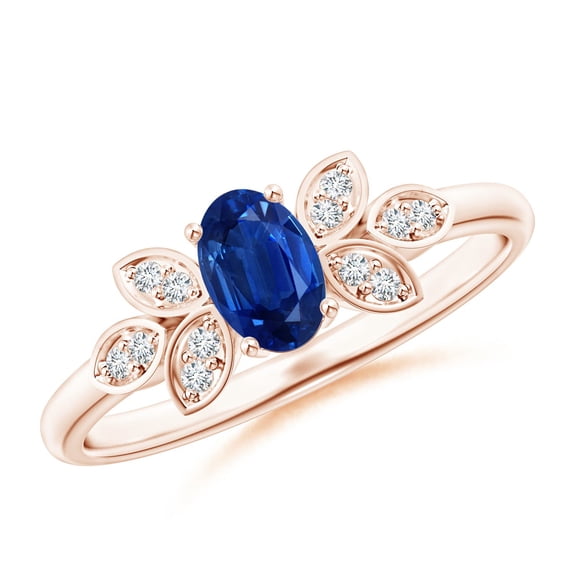 ANGARA Natural Vintage Style Oval Blue Sapphire Ring with Diamond Accents in 14K Rose Gold for Women (Size-6x4mm) | September Birthstone, Anniversary, Jewelry Gift for Women | Natural Sapphire Ring
